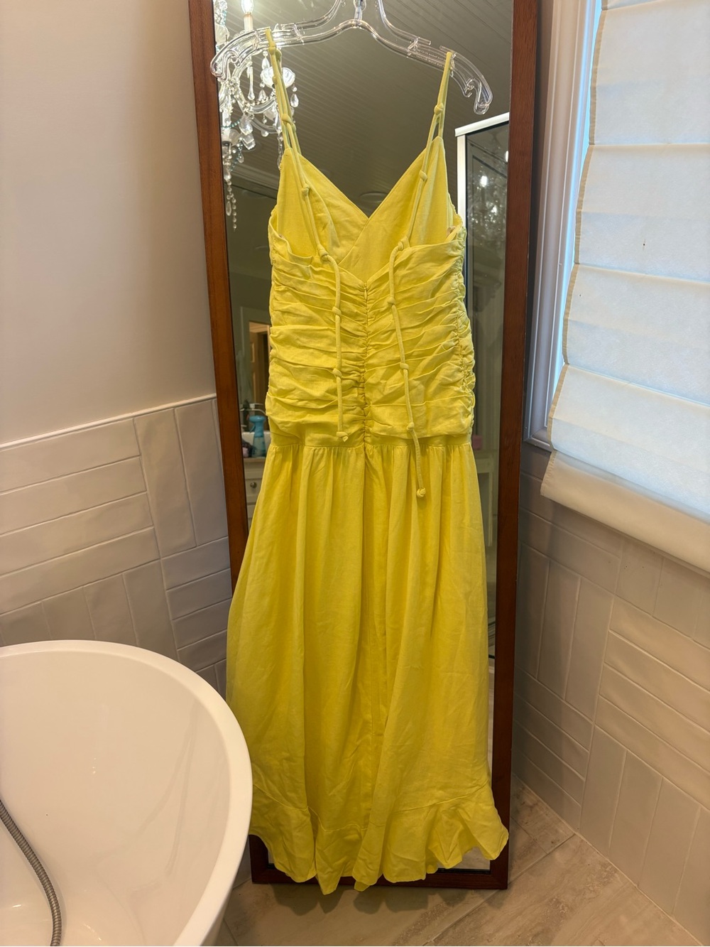 NWT Farm Rio Linen Blend Lemon Yellow Maxi Dress size XS - Picture 5 of 8